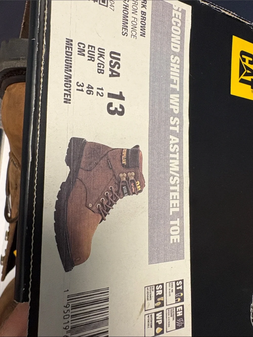 Caterpillar Second Shift WP Steel Toe Work Boots Dark Brown Men's Size 13 M